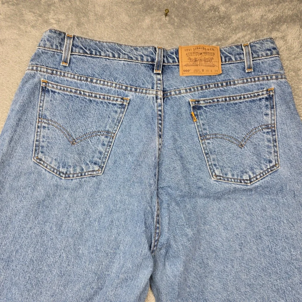 Vintage 1996 Levis 560 Orange Tab Loose Fit Jeans Mens 38x34 Blue Denim Tapered